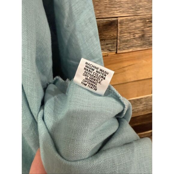Flax linen blue button front shirt relaxed fit boho size medium - Picture 5 of 8